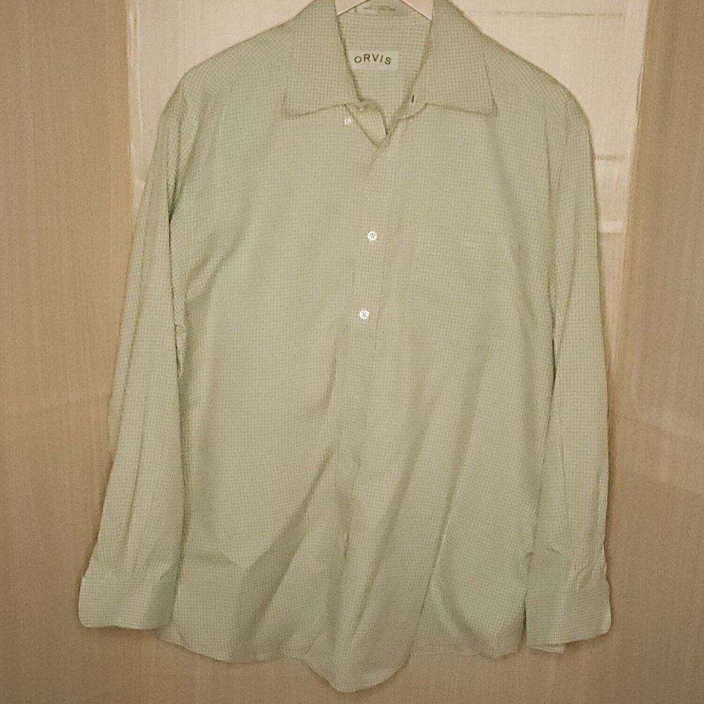 Orvis Mens Green White Check Long Sleeve Button Down Large